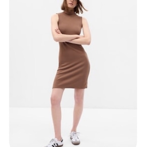 GAP modern mockneck mini dress brown cotton blend size L - Picture 1 of 7